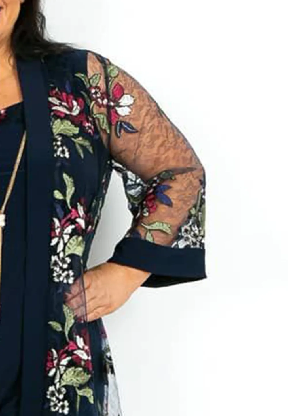 Navy Floral Dress and Mesh Jacket