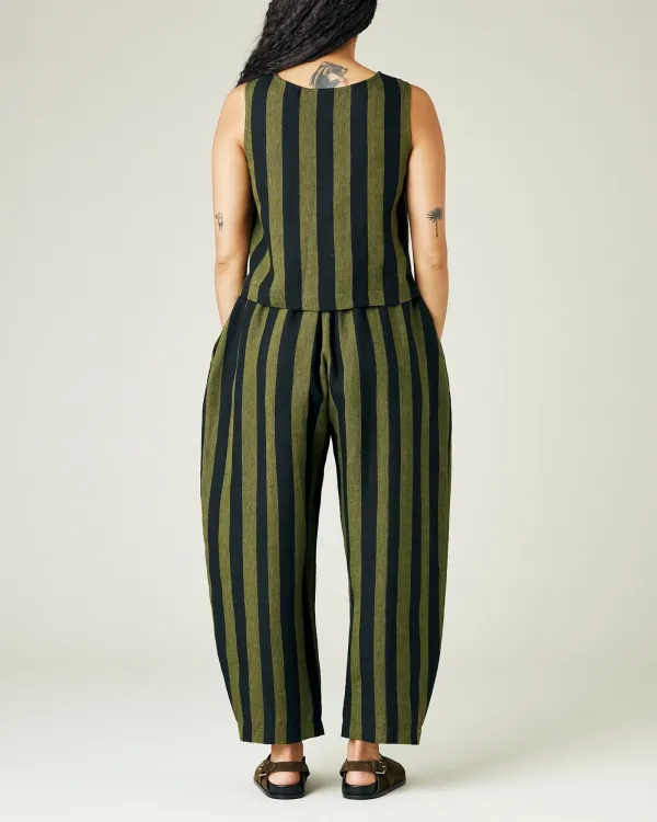 OLIVE AND BLACK STRIPE LINEN TROUSERS