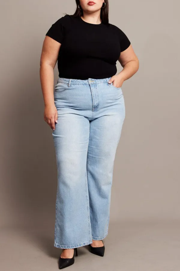 Denim Wide Leg Jeans High Rise Acid Wash