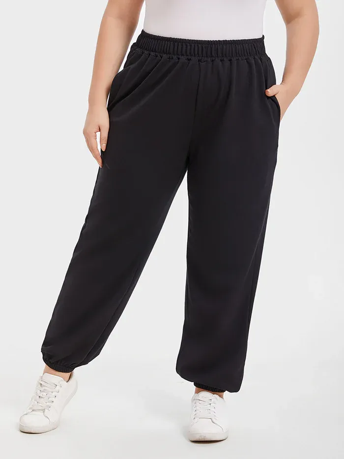 Elastic Waist Slant Pocket Pants