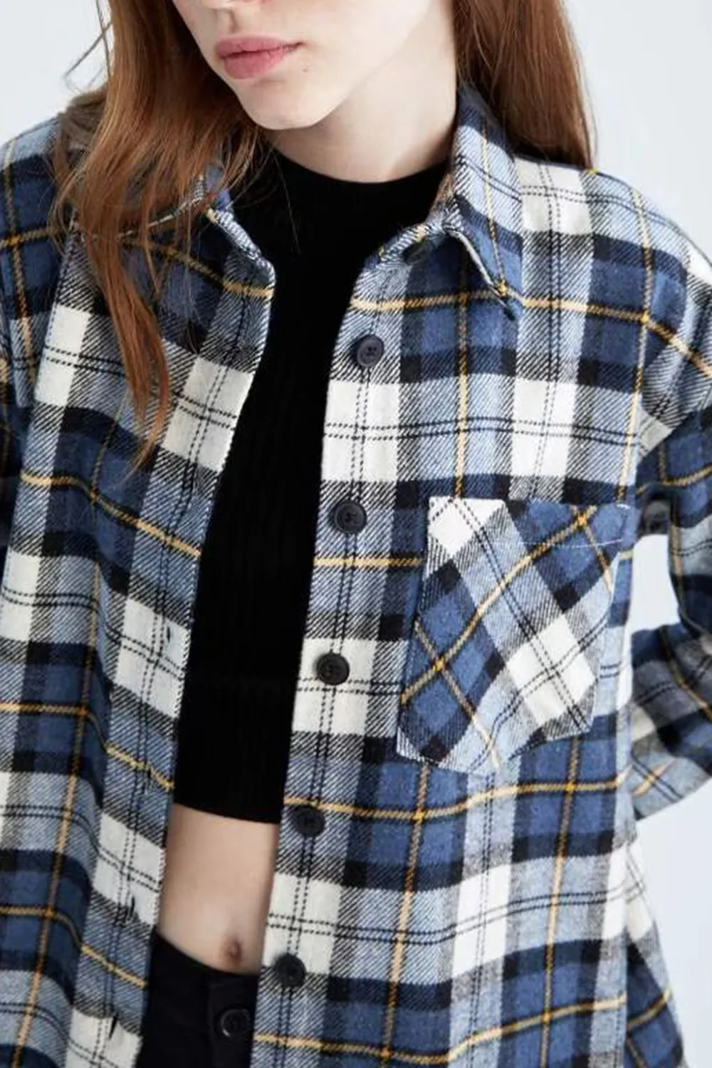 Oversize Fit Shirt Collar Flanel Long Sleeve Shirt