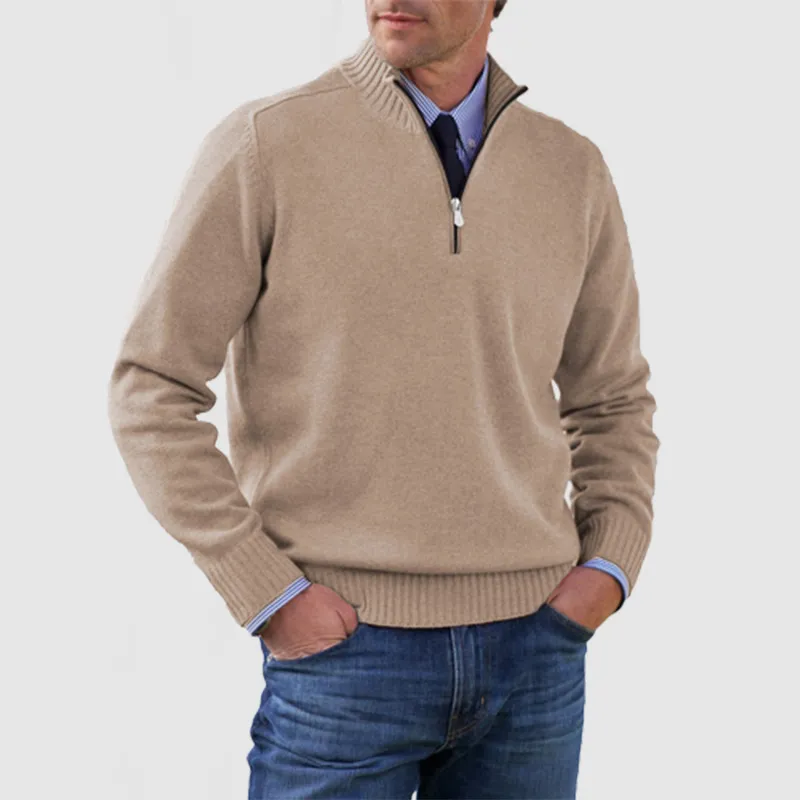 Men's Solid Color Stand Collar Zipper Basic Sweater