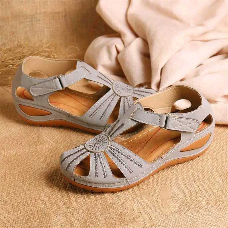 Summer new leather Baotou hook and loop women sandals