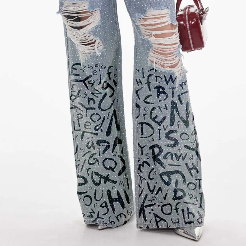 Rhinestone Ombre Distressed Jeans