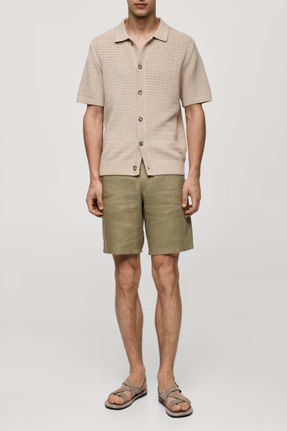 Slim-fit 100% linen bermuda shorts