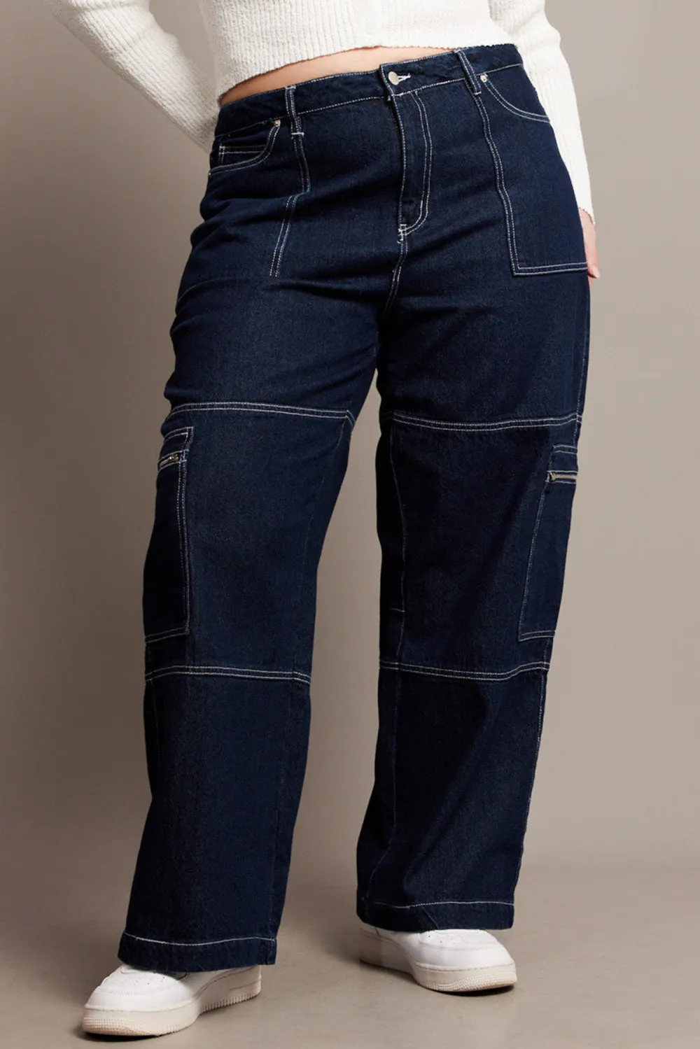 Denim Cargo Jeans Mid Rise