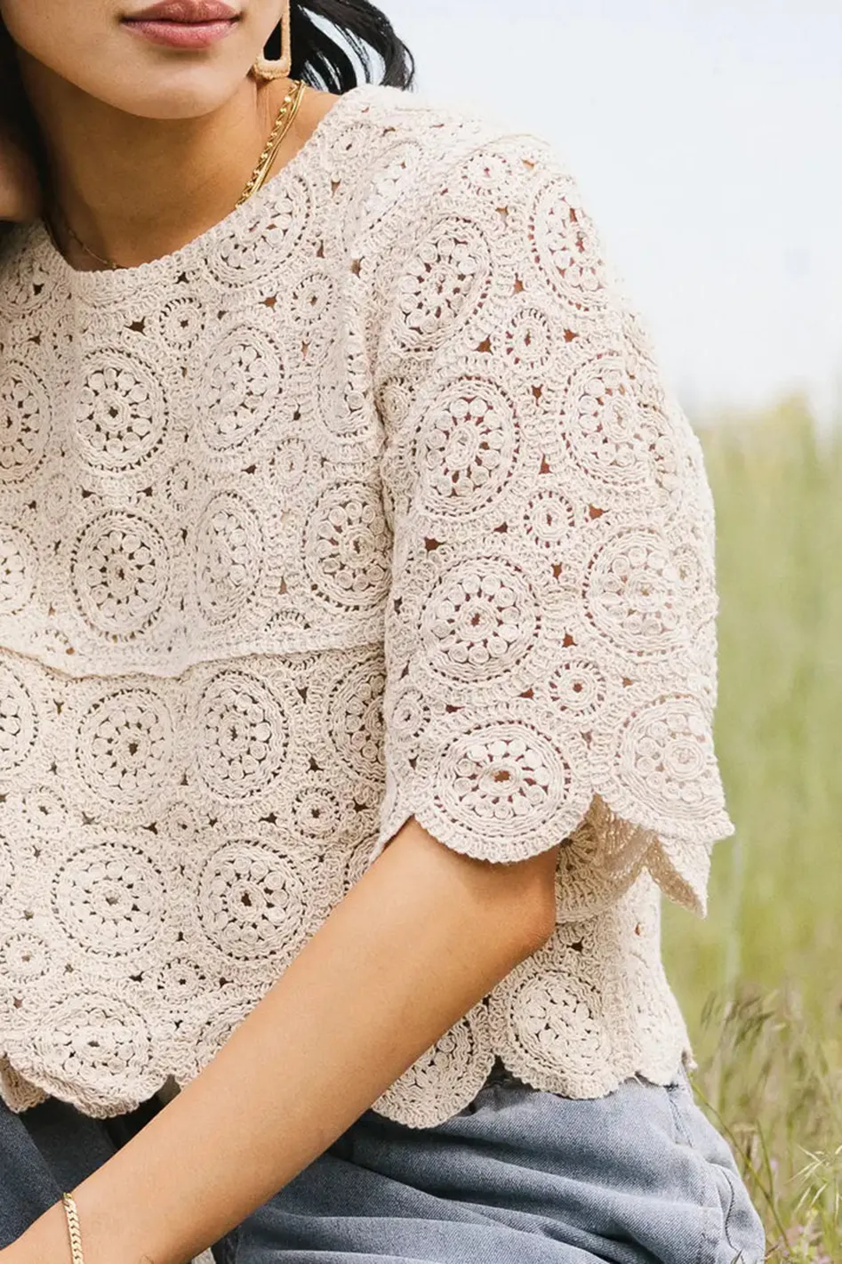 SUZIE CROCHETED TOP IN NATURAL