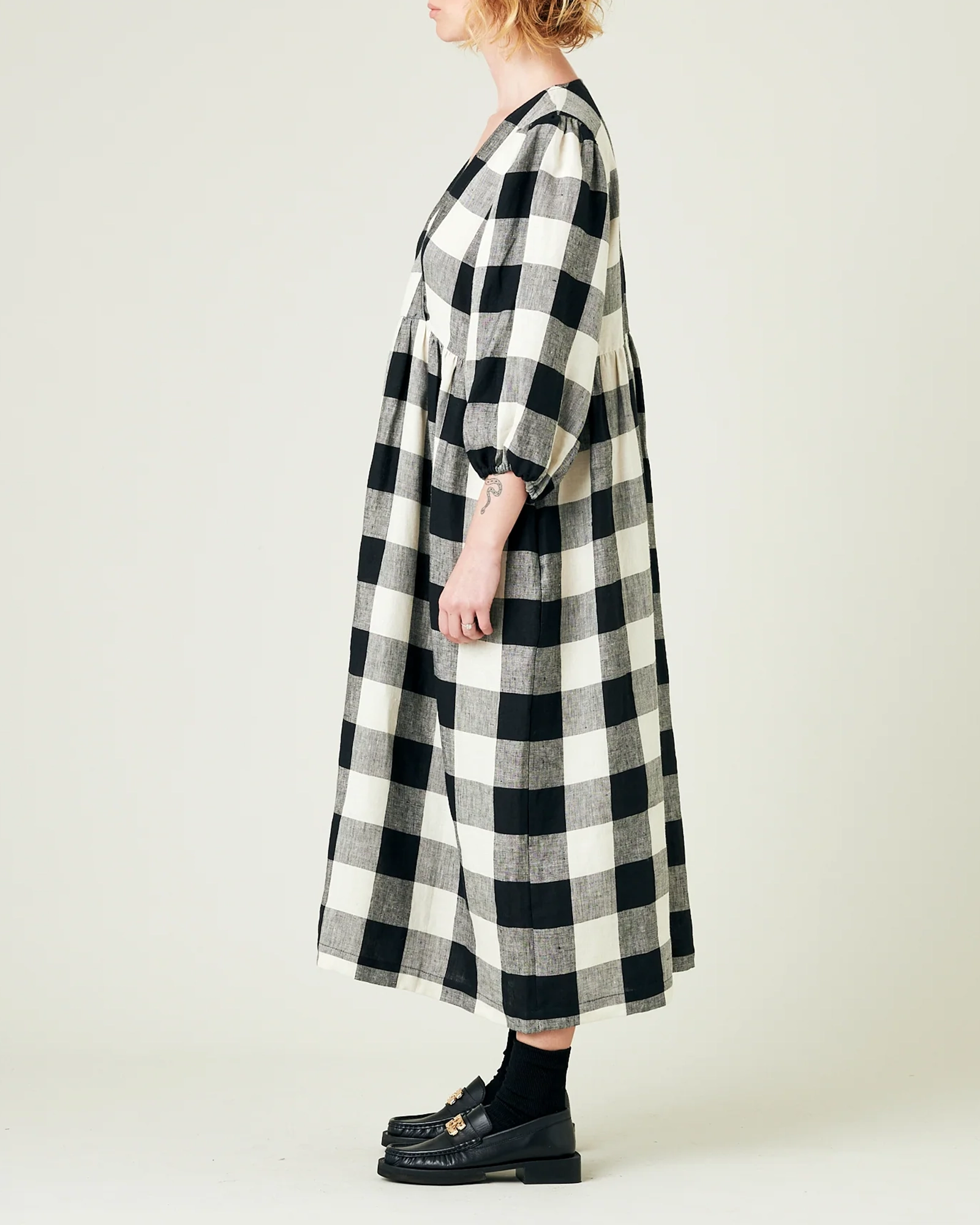 ABBIE STONE & BLACK MEGA CHECK LINEN DRESS