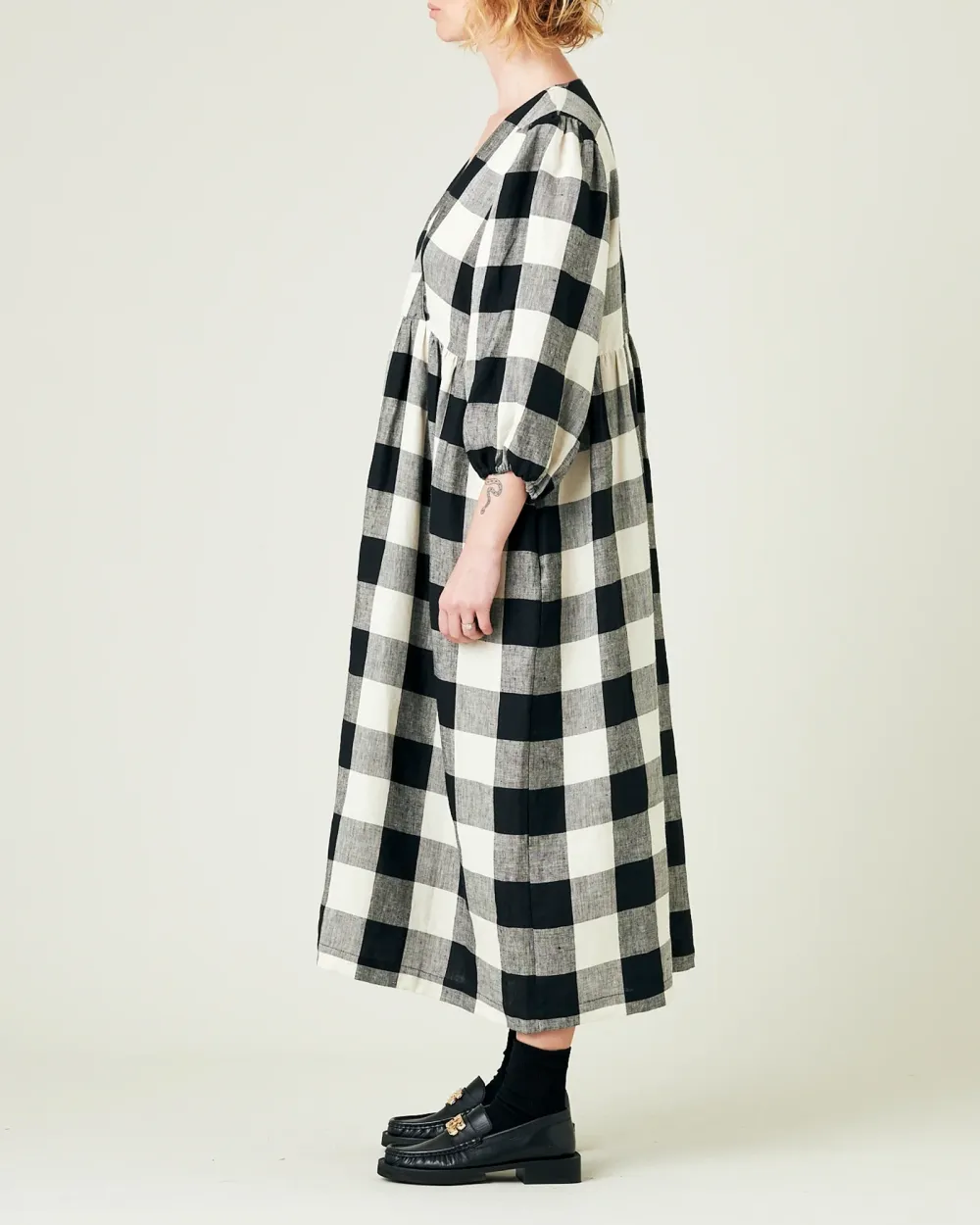 ABBIE STONE & BLACK MEGA CHECK LINEN DRESS