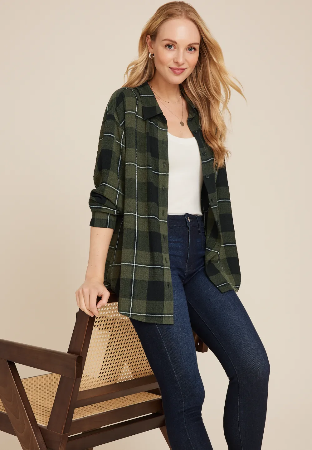 Pucker Plaid Button Up Shirt