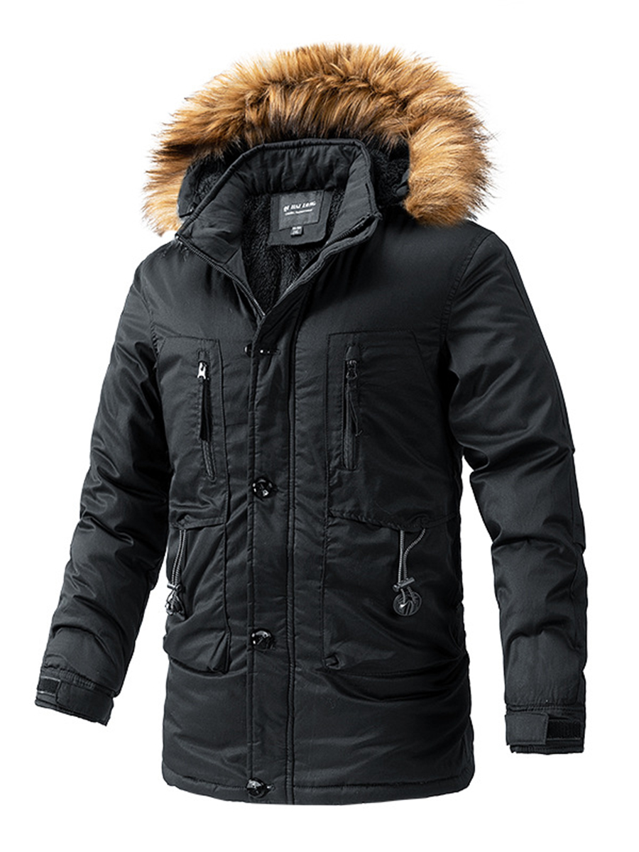 Men's outdoor fur collar cotton down jacket