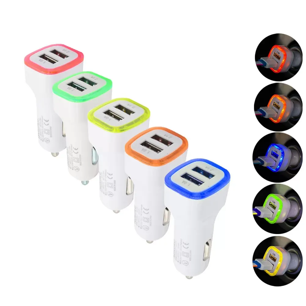 5V 2.1A LED USB Dual 2 Port Adapter Socket Car Charger For Iphone/Samsung/HTC Wholesale Mixed