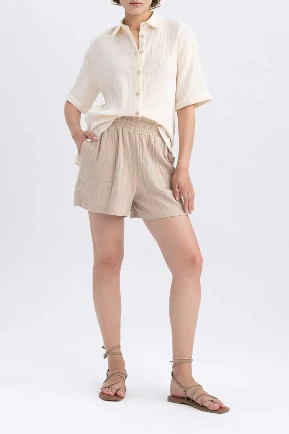 Regular Fit Muslin Normal Waist Shorts