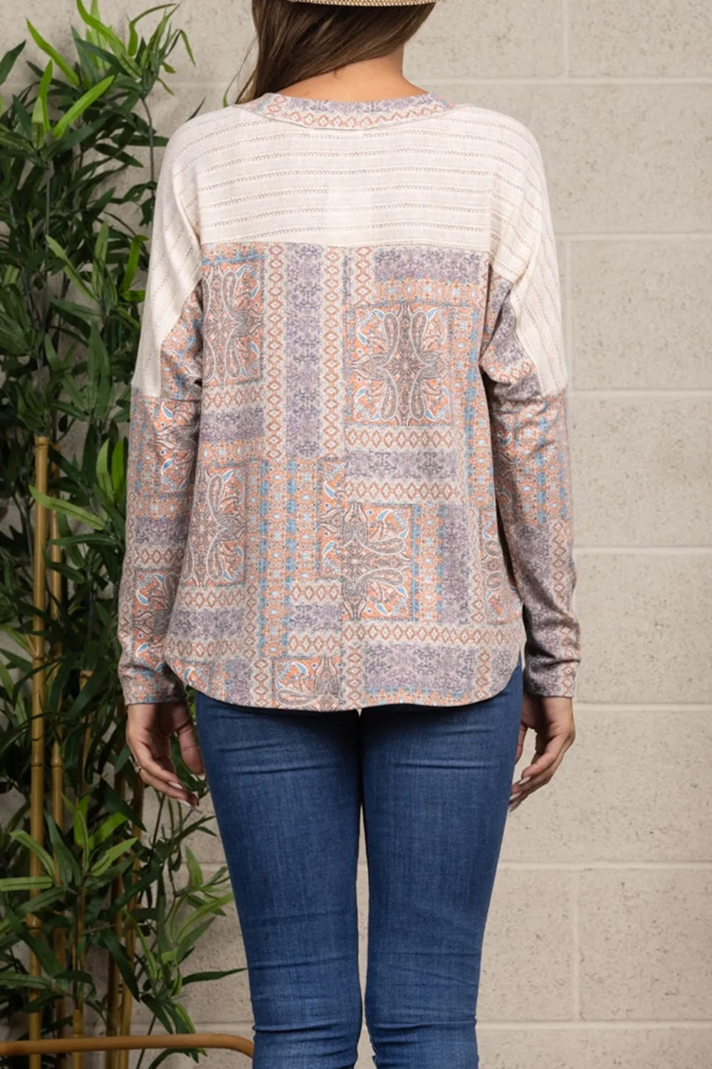 RUST PAISLEY GEOMETRIC PRINT LONG SLEEVE