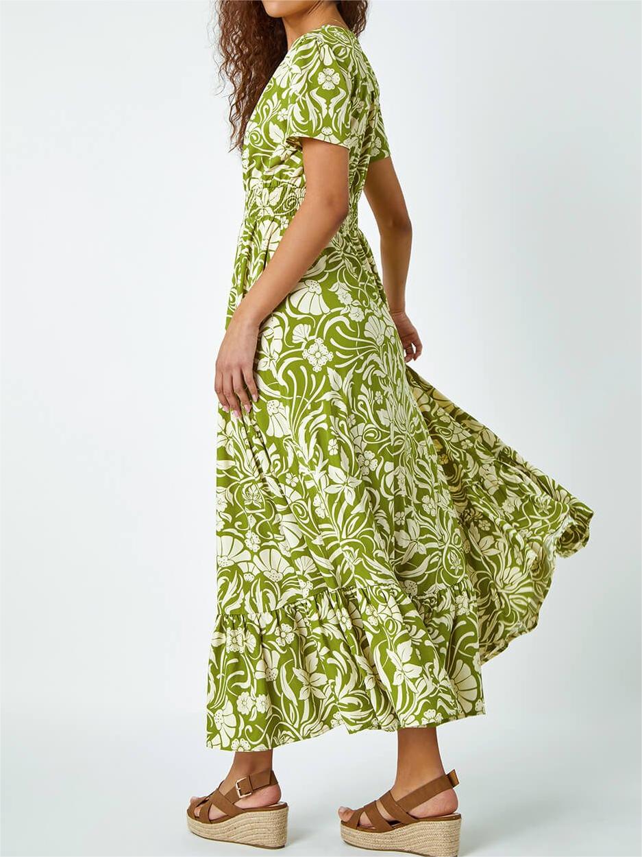 Chartreuse printed long dress