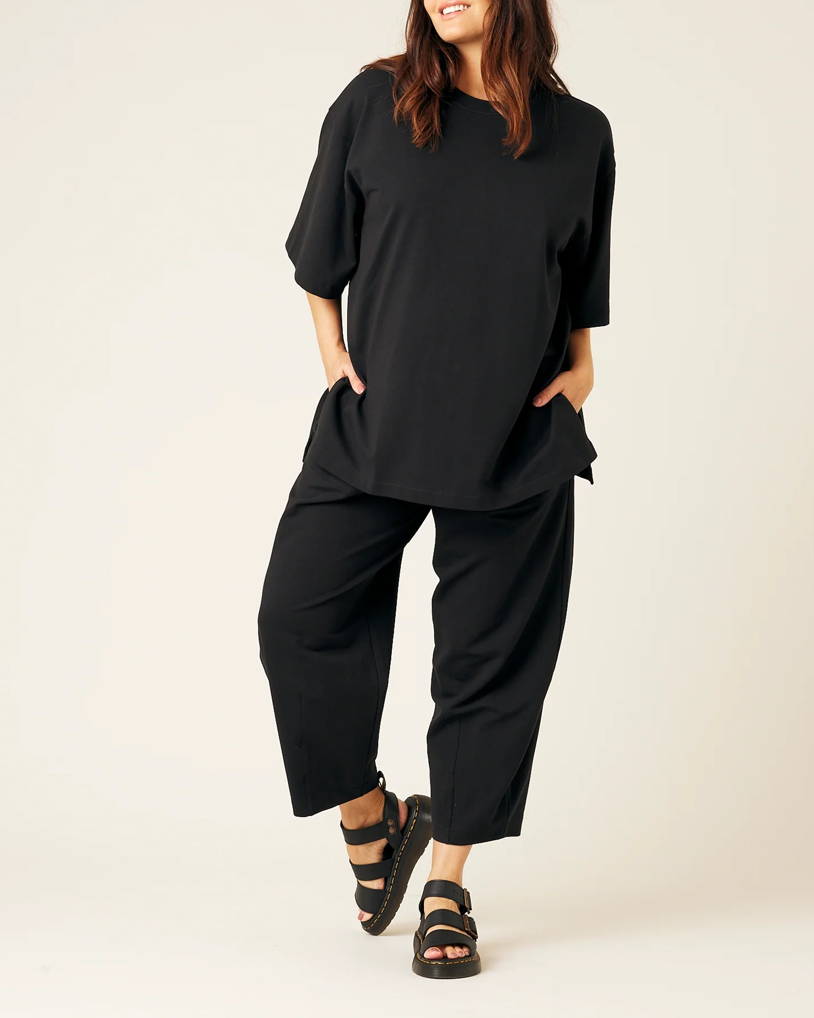 BLACK COTTON JERSEY TROUSERS