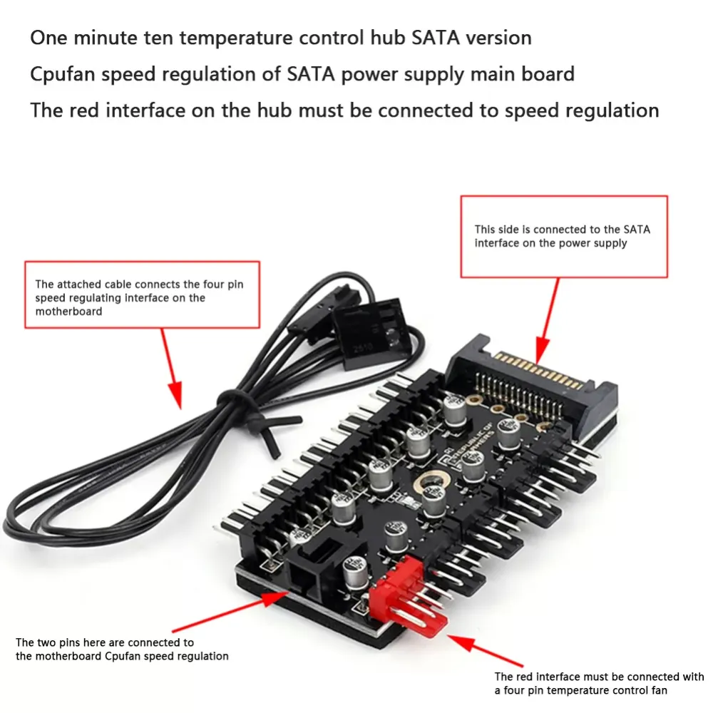 1 to 10 4Pin PWM Speed Controller HUB Socket Fans Extension Adapter PC Speed Controller Adapter for Computer PC