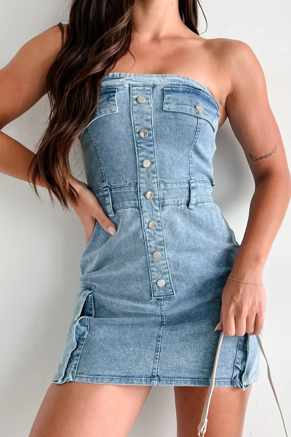 Brandy Strapless Cargo Denim Mini Dress