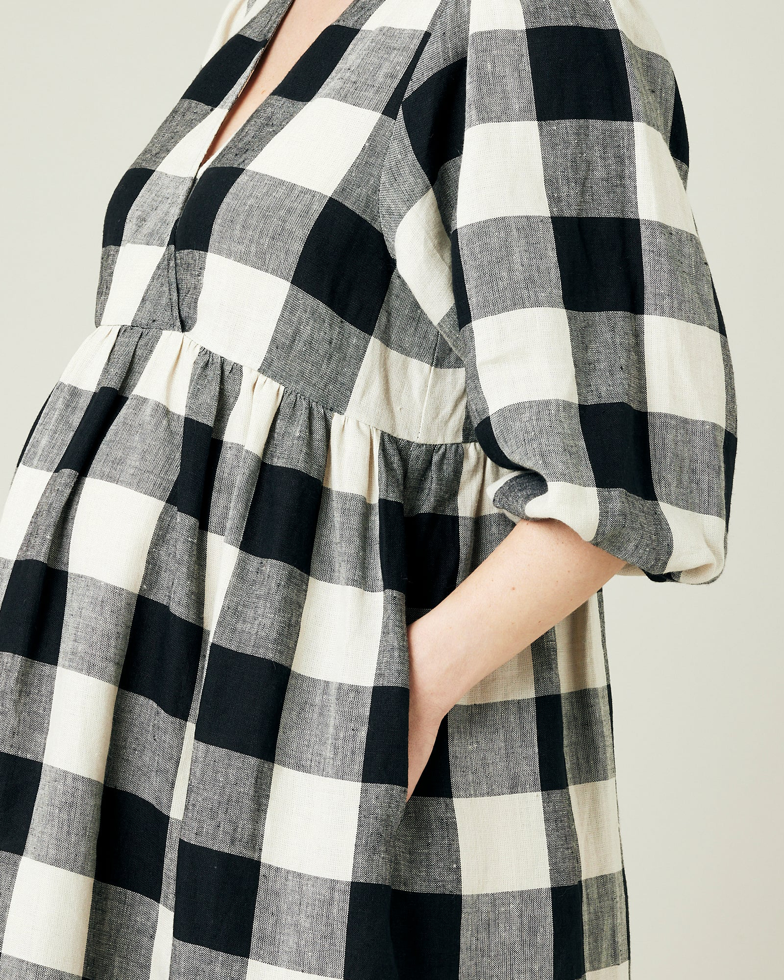 ABBIE STONE & BLACK MEGA CHECK LINEN DRESS