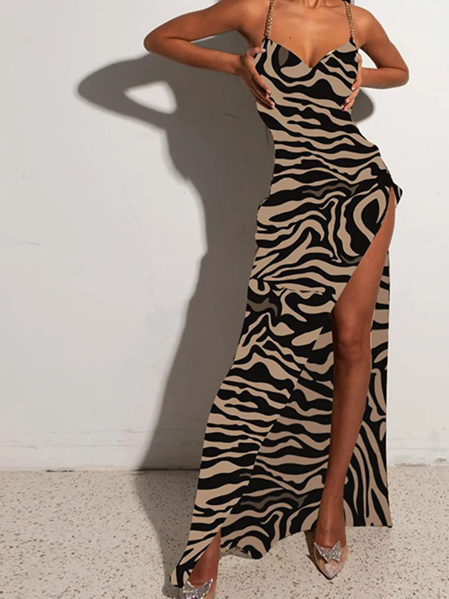 Fashionable Printed Backless Dress