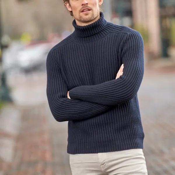 Men's Casual Solid Color Turtleneck Sweater