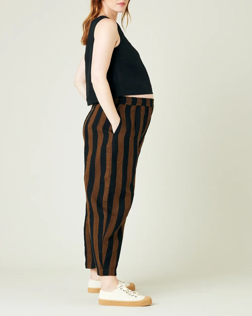 RUST AND BLACK STRIPE LINEN TROUSERS