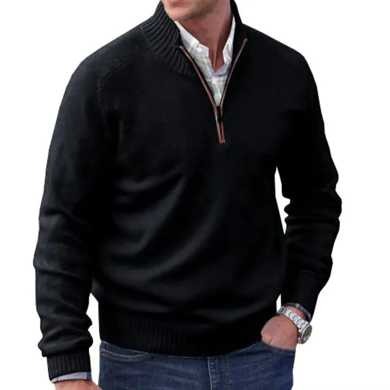 Men's Winter Casual Cashmere Zipper Basic Sweater