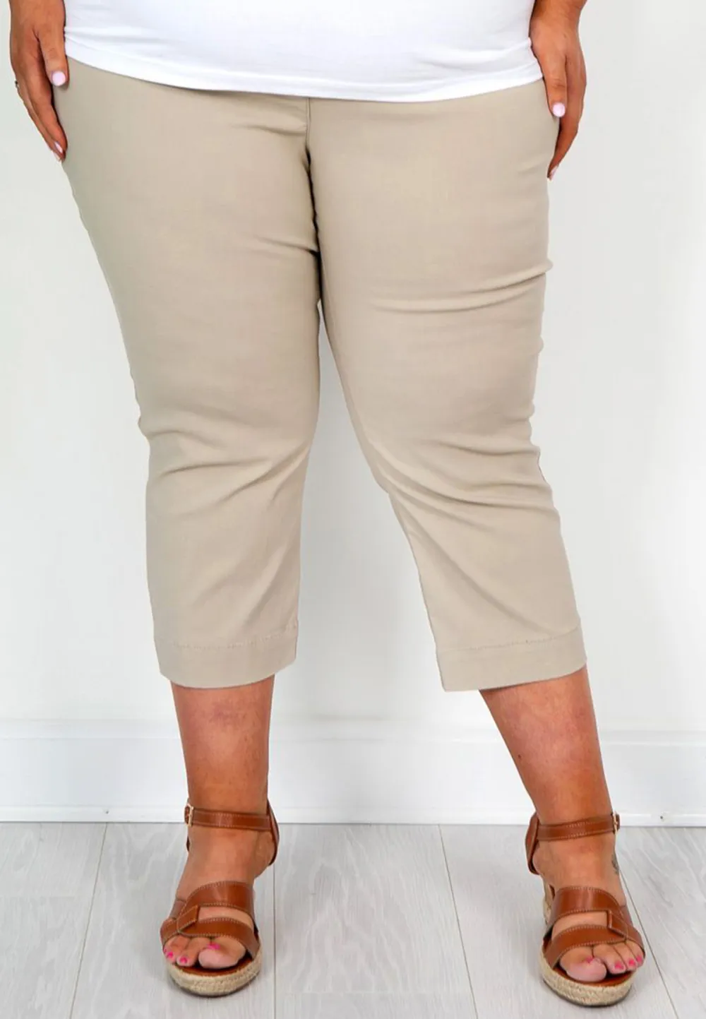 Stone Elasticated Crop Trousers