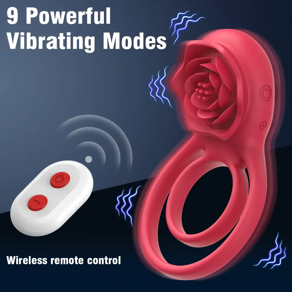 Cock Ring Cock Ring Cock Ring Rose Clitoral Stimulator Cock Ring with 9 Vibrations, Couples Sex Toys Red