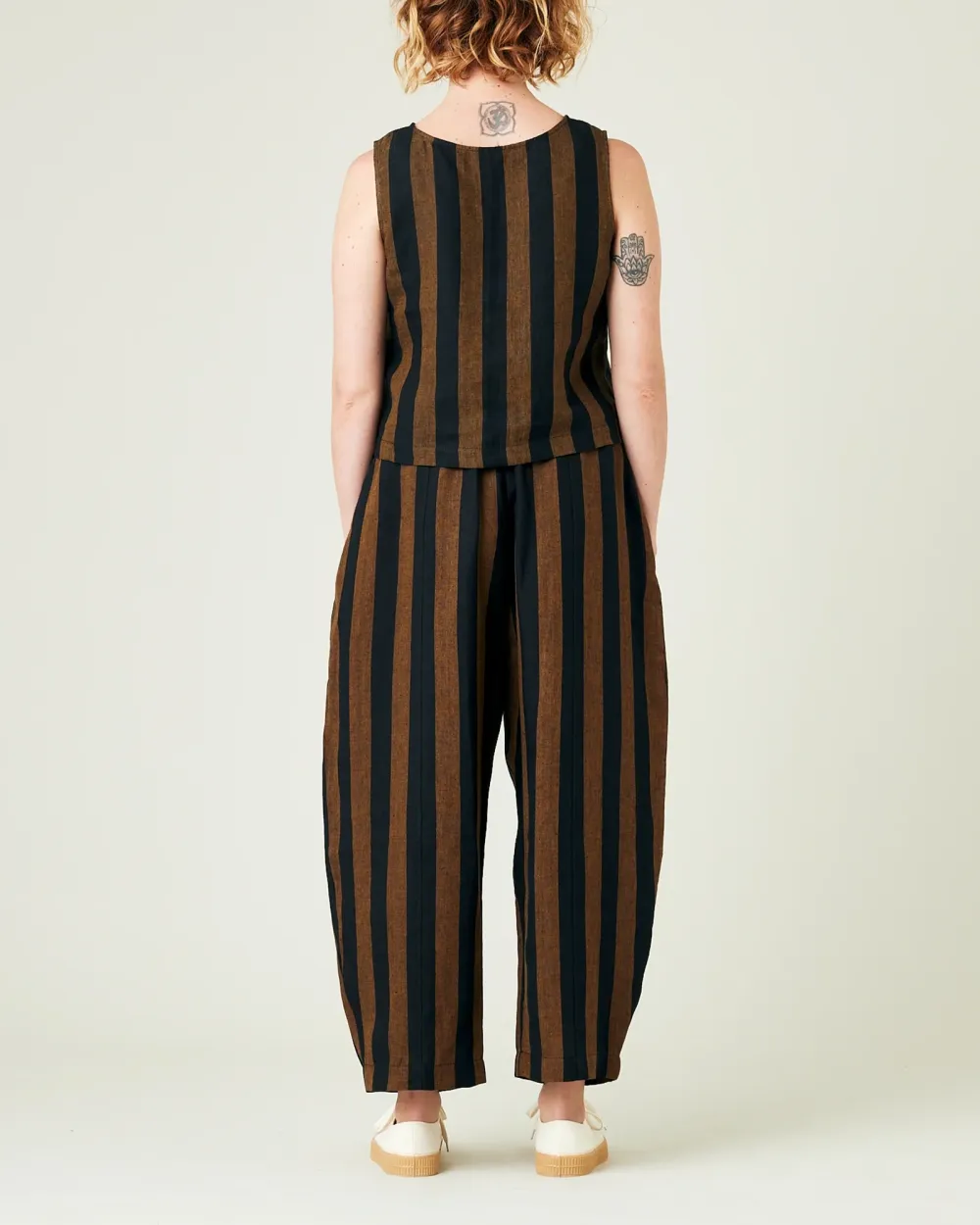 RUST AND BLACK STRIPE LINEN TROUSERS