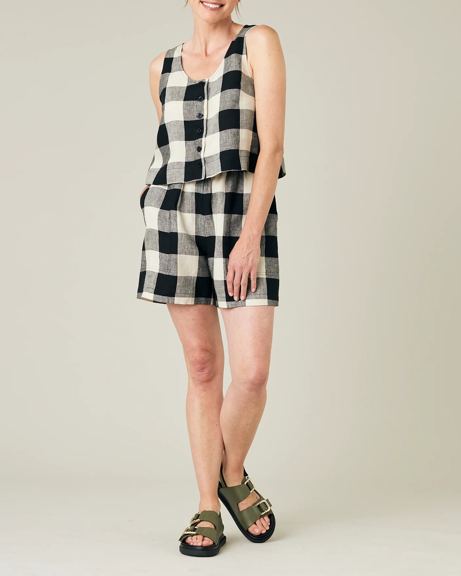 BETTY STONE & BLACK MEGA CHECK LINEN TOP