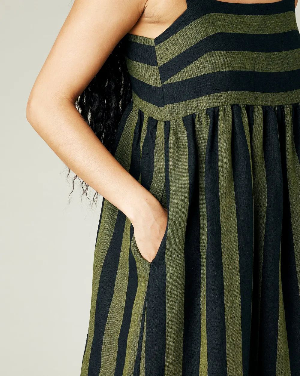 OLIVE & BLACK STRIPE LINEN DRESS