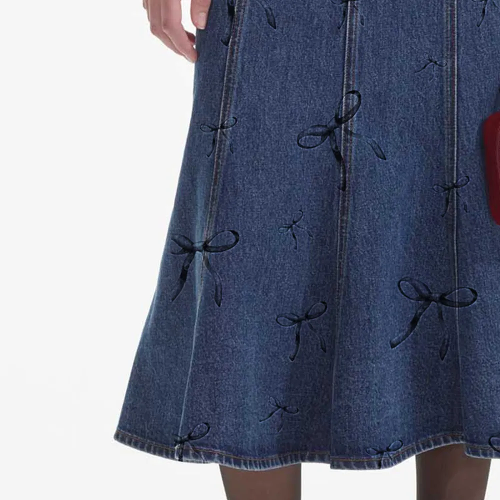 Flared Denim Midi Skirt