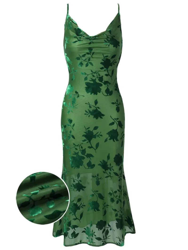 GREEN 1930S FLORAL VINTAGE DRESS