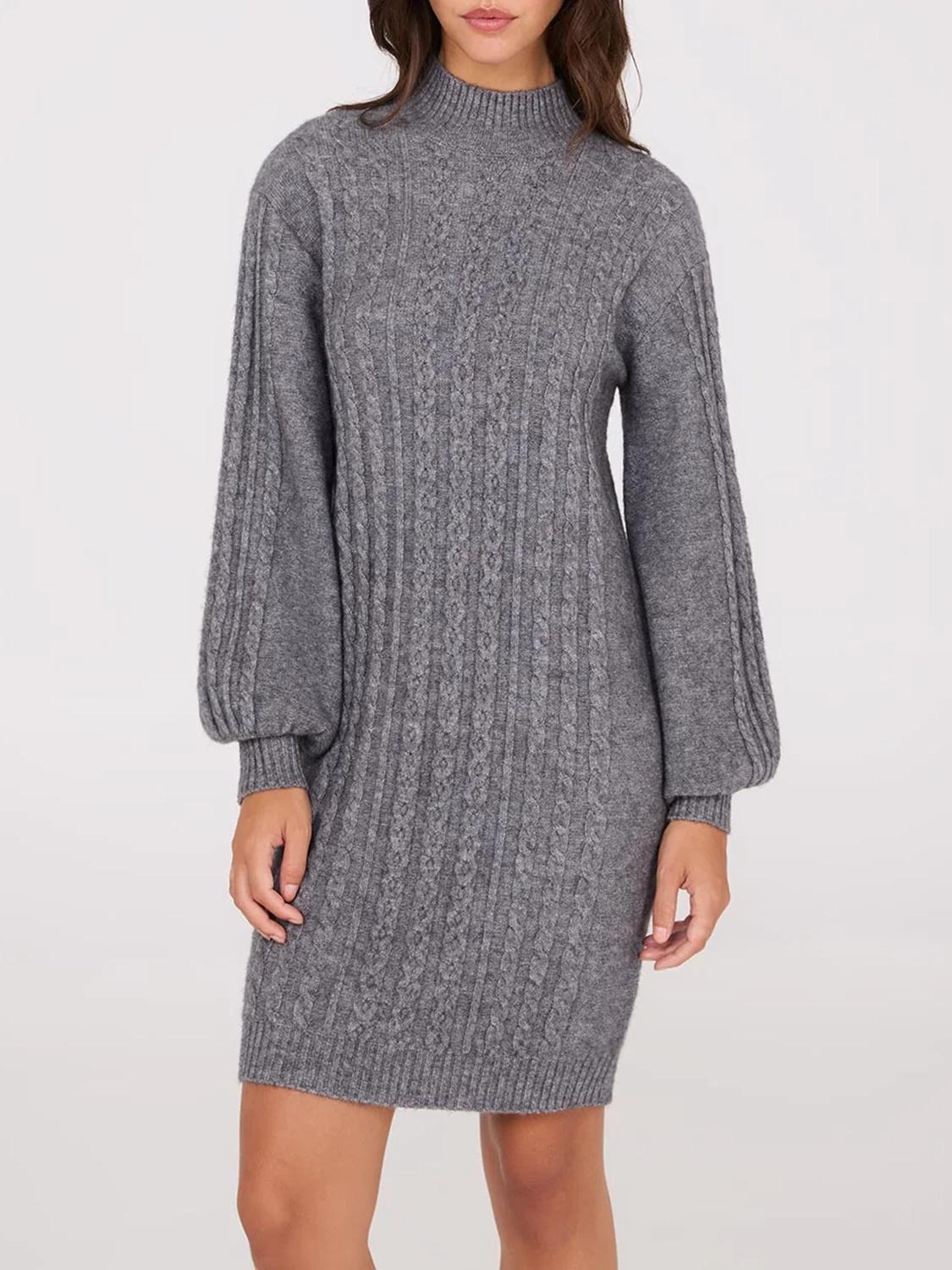 Cable Knit Mock Neck Sweater Dress