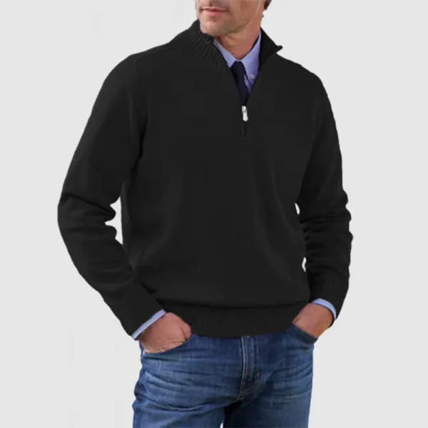 Men's Solid Color Stand Collar Zipper Basic Sweater