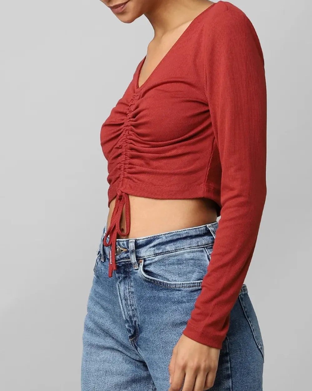 Rust Ruched Ribbed Crop Top