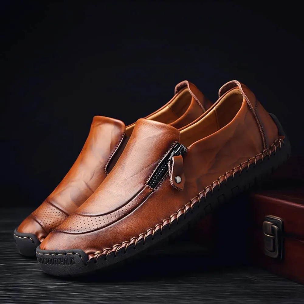 🔥Last Day Promotion 70% OFF 🎁 Mens Side Zipper Casual Comfy Leather Slip On Loafers, Comfy Orthopedic Walking Shoes