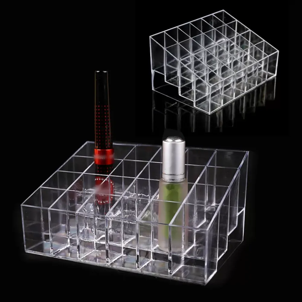 24 Grid Acrylic Makeup Organizer Storage Box Cosmetic Box Lipstick Jewelry Box Case Holder Display Stand make up organizer