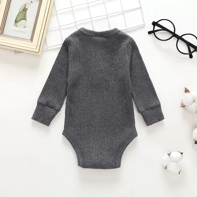 Newborn Baby Girl Boy Bodysuit Solid Color Crew Neck Jumpsuit Baby Girls Knit Cotton Long Sleeve Bodysuits Outfit Clothes 0-24M