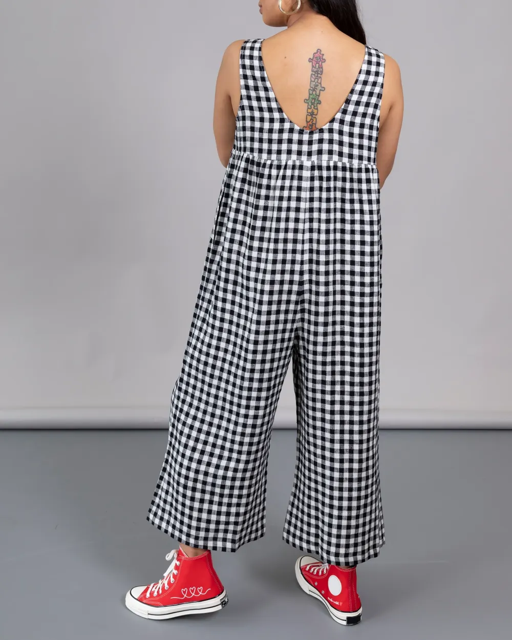 BLACK AND WHITE GINGHAM JUMPSUIT