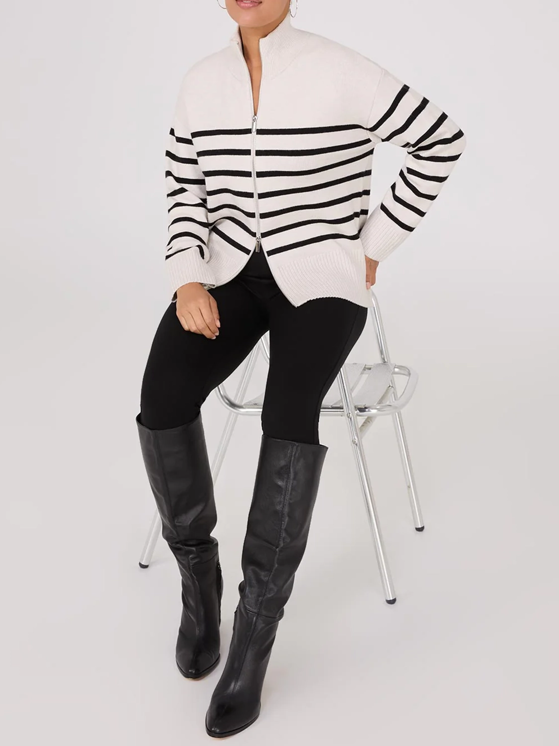 Striped Zip-Front Sweater