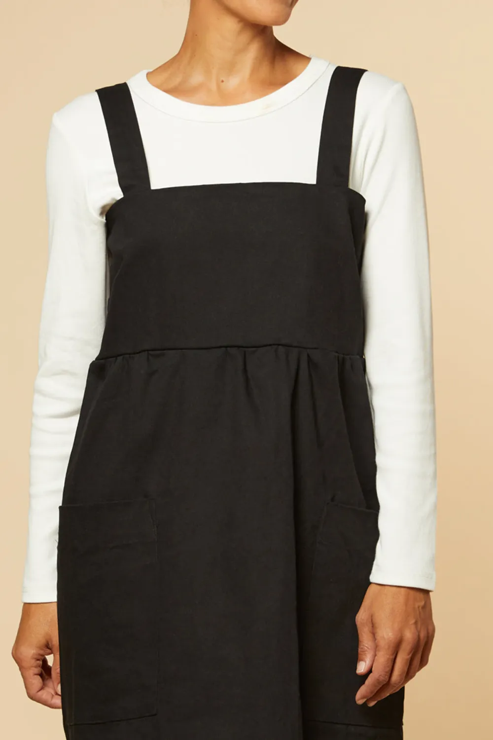 Francesca Denim Pinafore Dress in Black