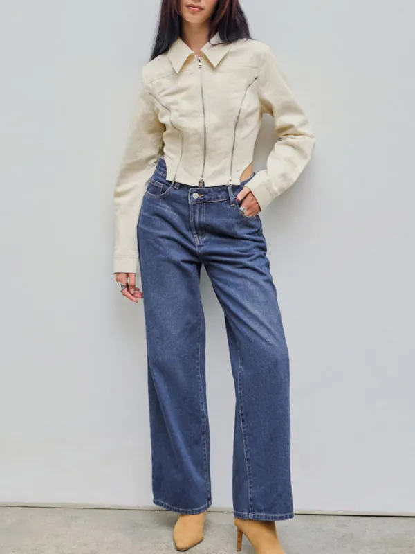 Denim High Waist Pocket Wide Leg Jeans