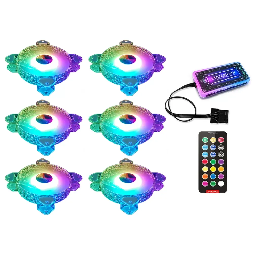 COOLMOON 12cm 6pin Cooling Fan PC Computer Case RGB Fan,Colorful lights, quiet fan operation, enhance heat dissipation