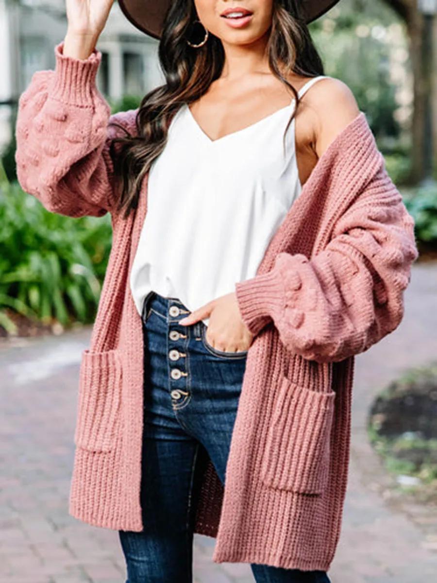 Red Pompom Cardigan