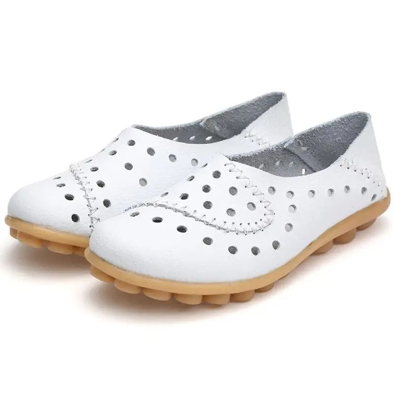 Cilool  Slip-On Small Hole Breathable Leather Sewing Falts