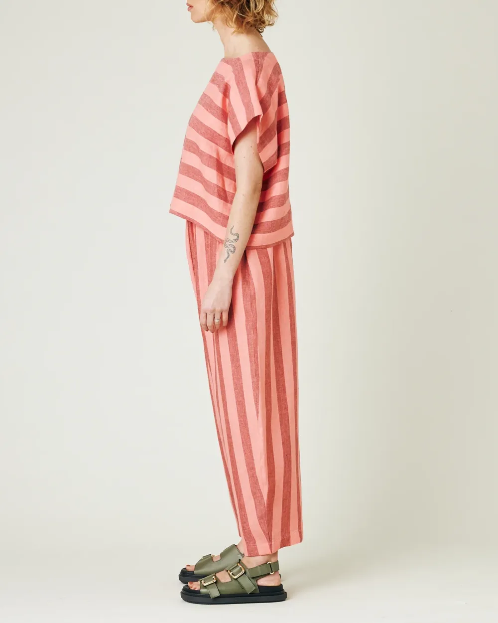 BLUSH STRIPE LINEN TROUSERS