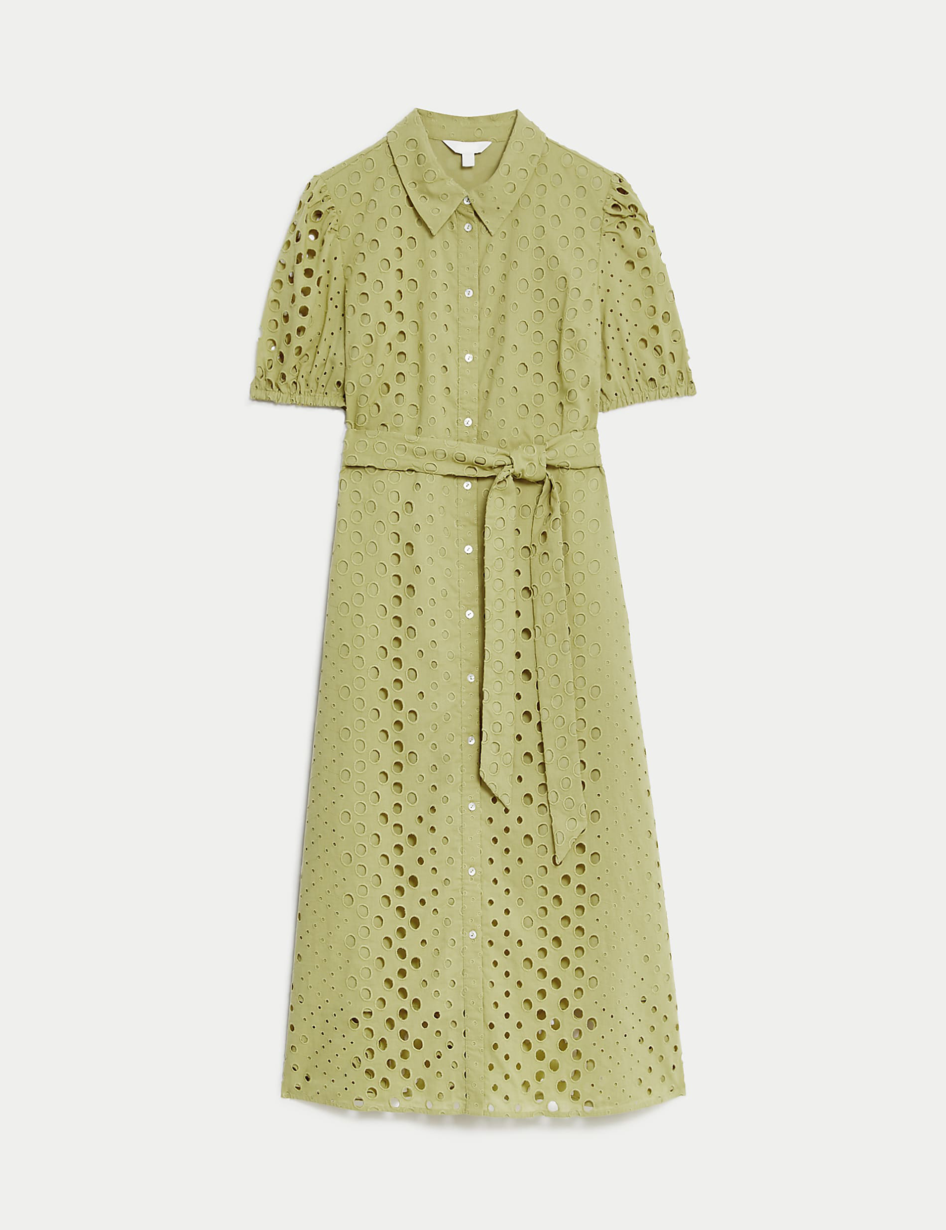 Pure Cotton Broderie Midi Shirt Dress