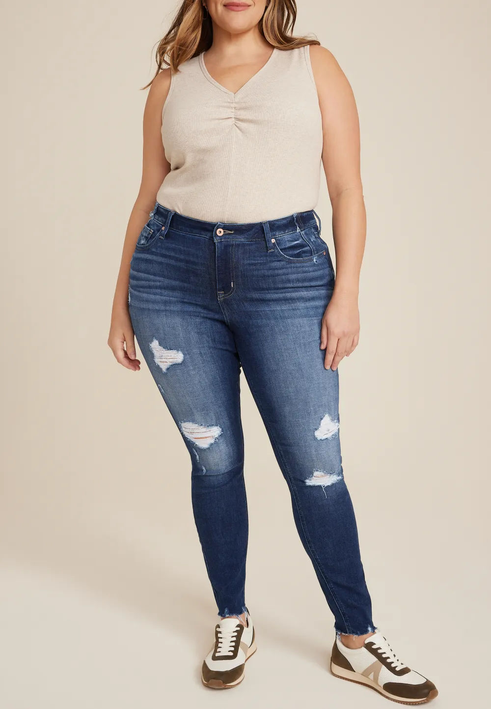 Plus Size edgely™ High Rise Ripped Super Skinny Jean